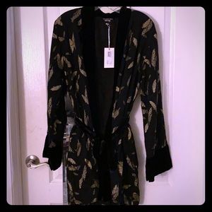 NWT Johnny Was black kimono w/gold feathers
